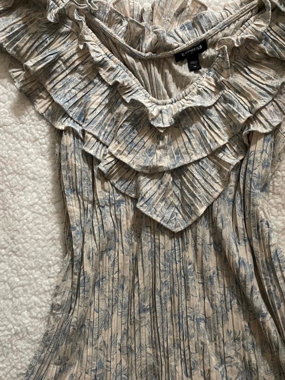 Express Light Blue Ruffle Neck Blouse - Picture 3 of 4